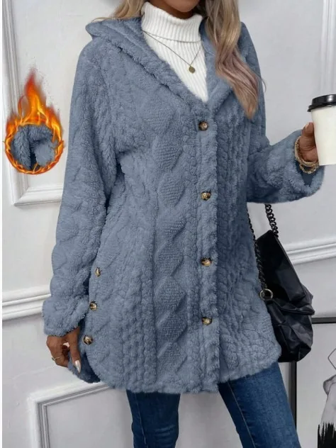 Women's Cardigan Jacket Autumn Winter Hooded Irregular Hem Buttons Fleece Oversized Outerwear Coat Hoodies Sweatshirts