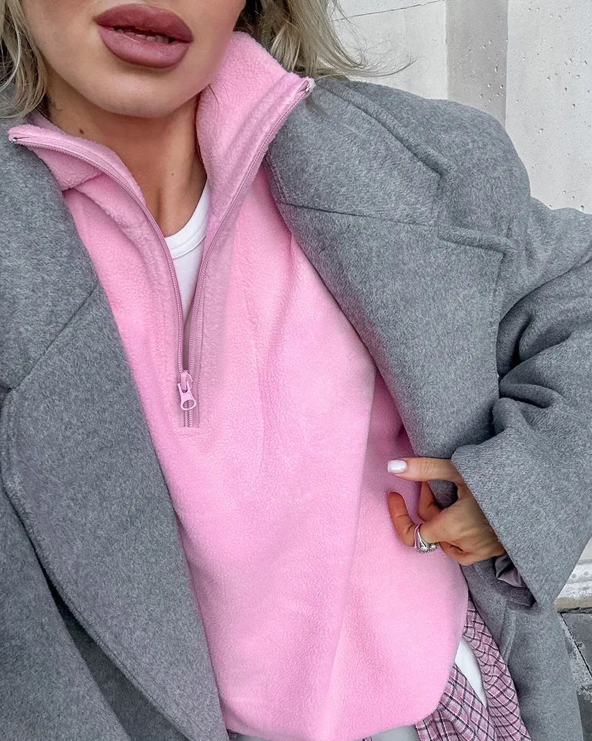Pink Winter Lamb Fleece Hoodie Women Zipper Lapel Pullover флисовая кофта женская кофта женская