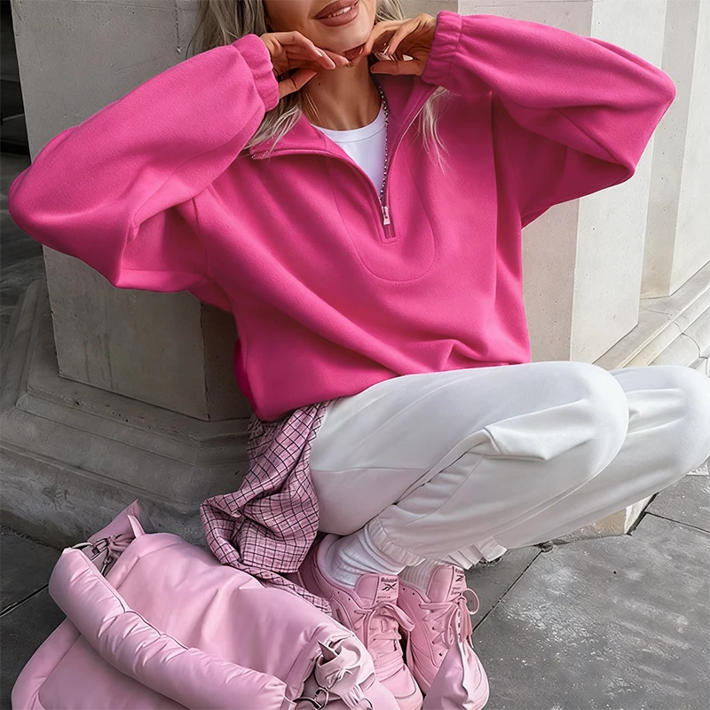 Pink Winter Lamb Fleece Hoodie Women Zipper Lapel Pullover флисовая кофта женская кофта женская