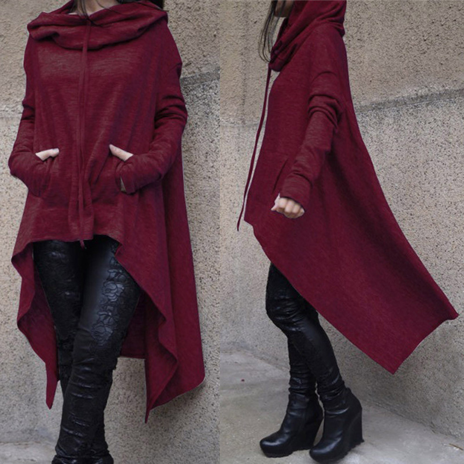 Plus Size 5XL Irregular Long Hoodies Women Sweatshirt Cloak Fashion Drawstring Pocket Oversize Hoodies Lady Hooded Pullover Coat