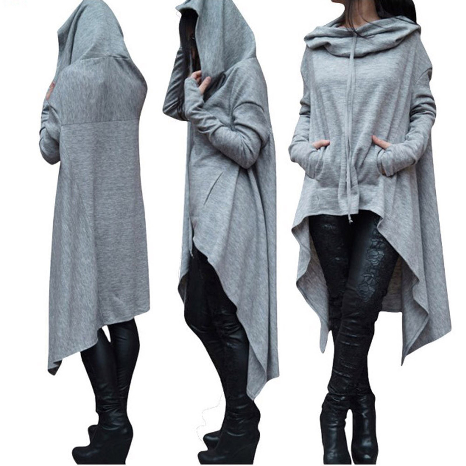 Plus Size 5XL Irregular Long Hoodies Women Sweatshirt Cloak Fashion Drawstring Pocket Oversize Hoodies Lady Hooded Pullover Coat