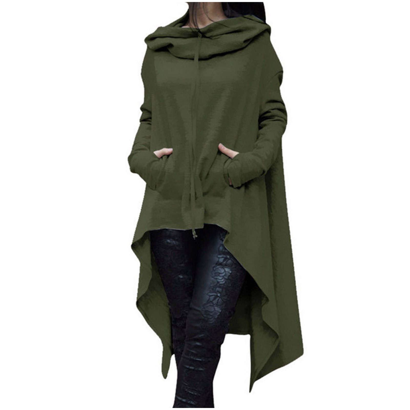 Plus Size 5XL Irregular Long Hoodies Women Sweatshirt Cloak Fashion Drawstring Pocket Oversize Hoodies Lady Hooded Pullover Coat