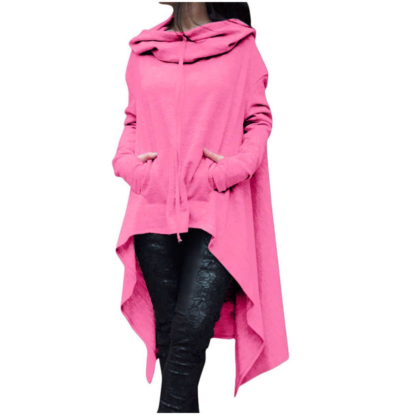 Plus Size 5XL Irregular Long Hoodies Women Sweatshirt Cloak Fashion Drawstring Pocket Oversize Hoodies Lady Hooded Pullover Coat