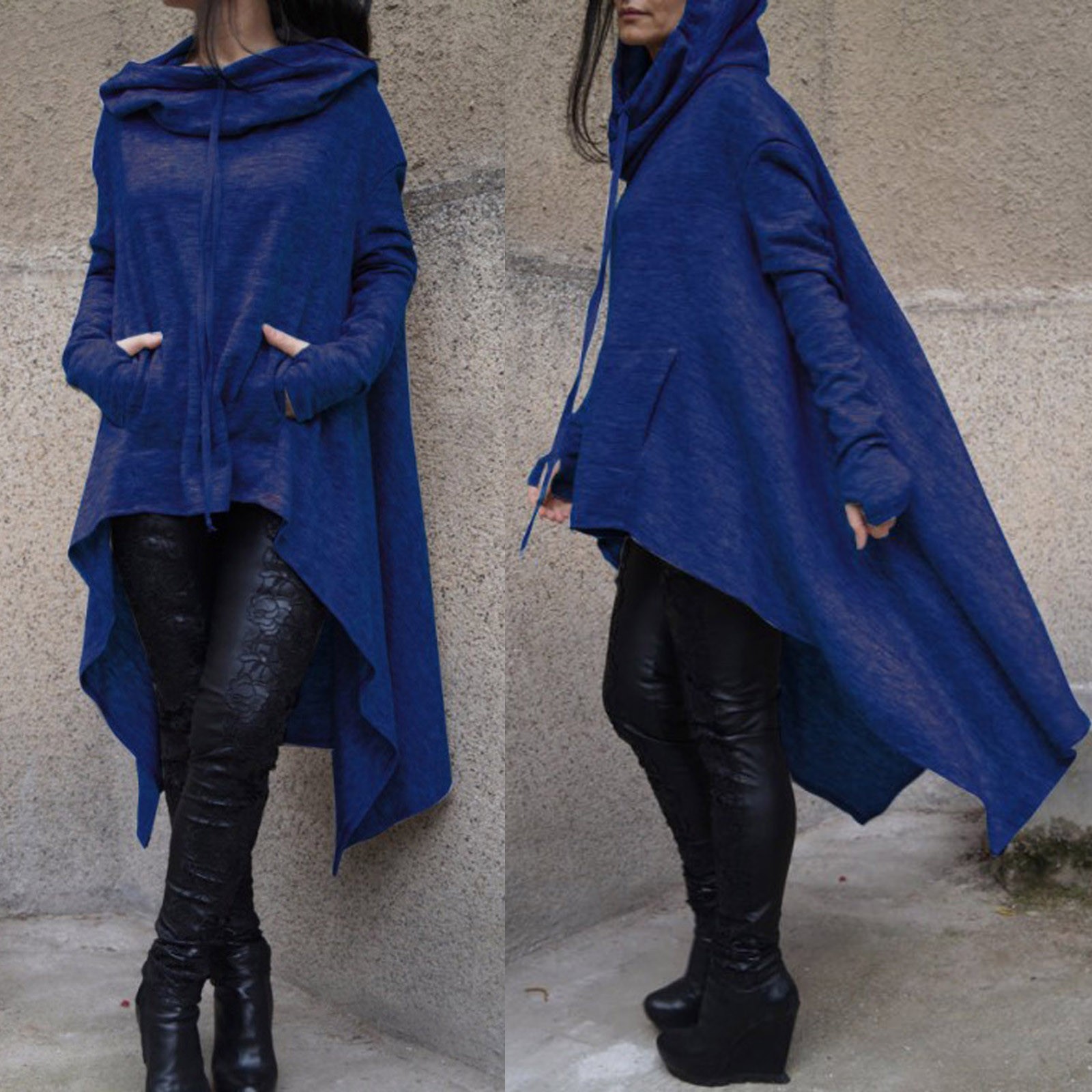 Plus Size 5XL Irregular Long Hoodies Women Sweatshirt Cloak Fashion Drawstring Pocket Oversize Hoodies Lady Hooded Pullover Coat