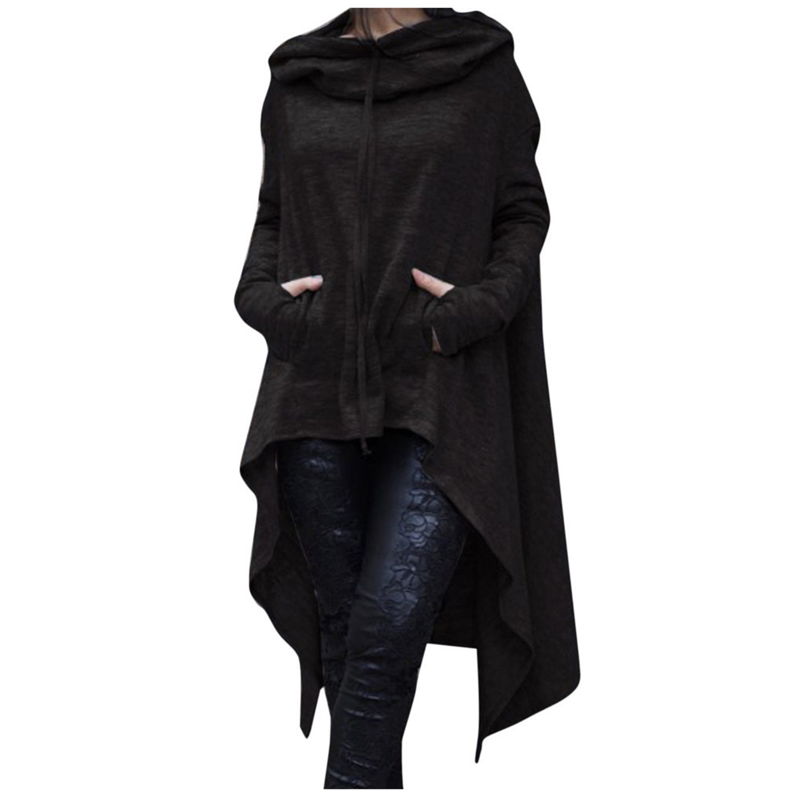 Plus Size 5XL Irregular Long Hoodies Women Sweatshirt Cloak Fashion Drawstring Pocket Oversize Hoodies Lady Hooded Pullover Coat