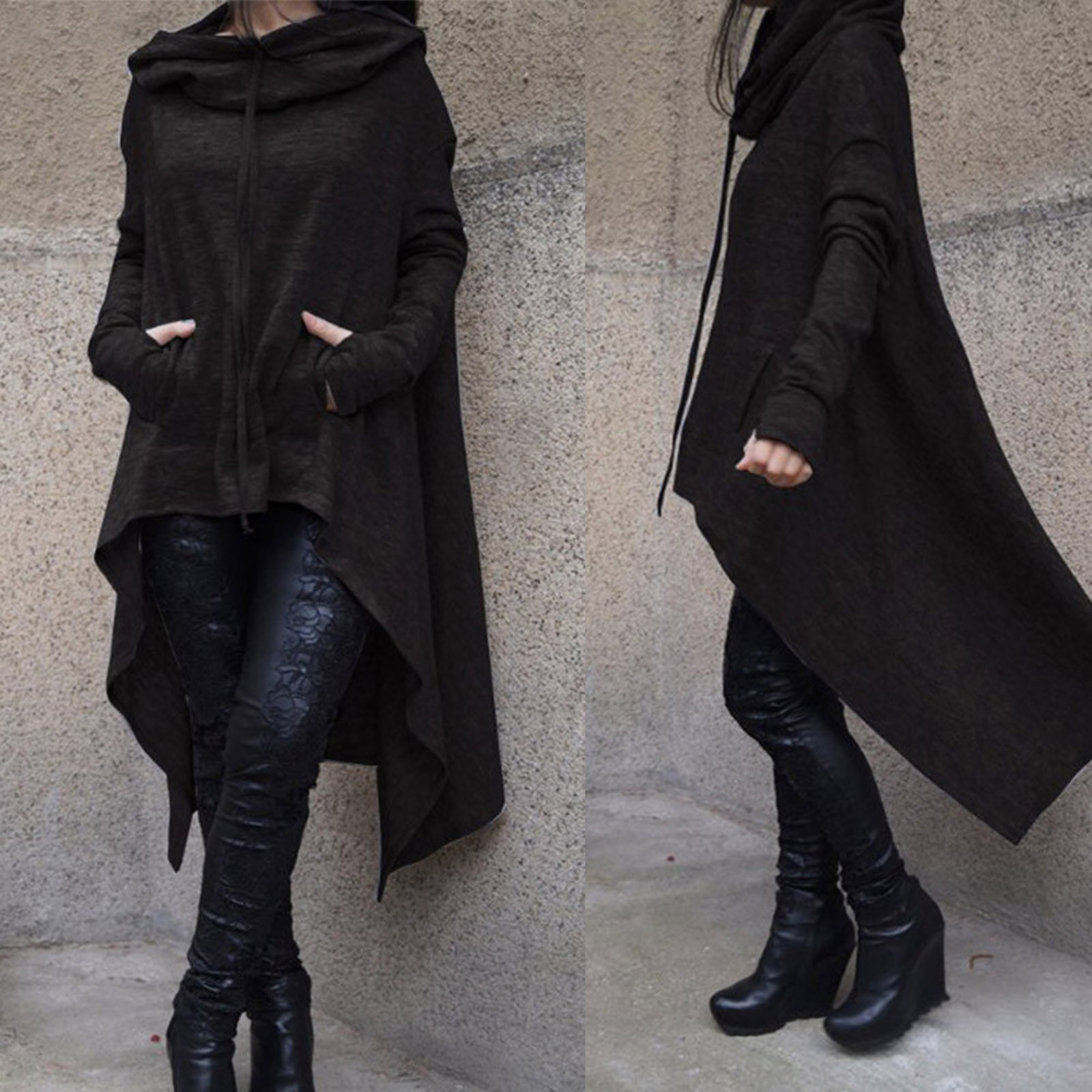 Plus Size 5XL Irregular Long Hoodies Women Sweatshirt Cloak Fashion Drawstring Pocket Oversize Hoodies Lady Hooded Pullover Coat