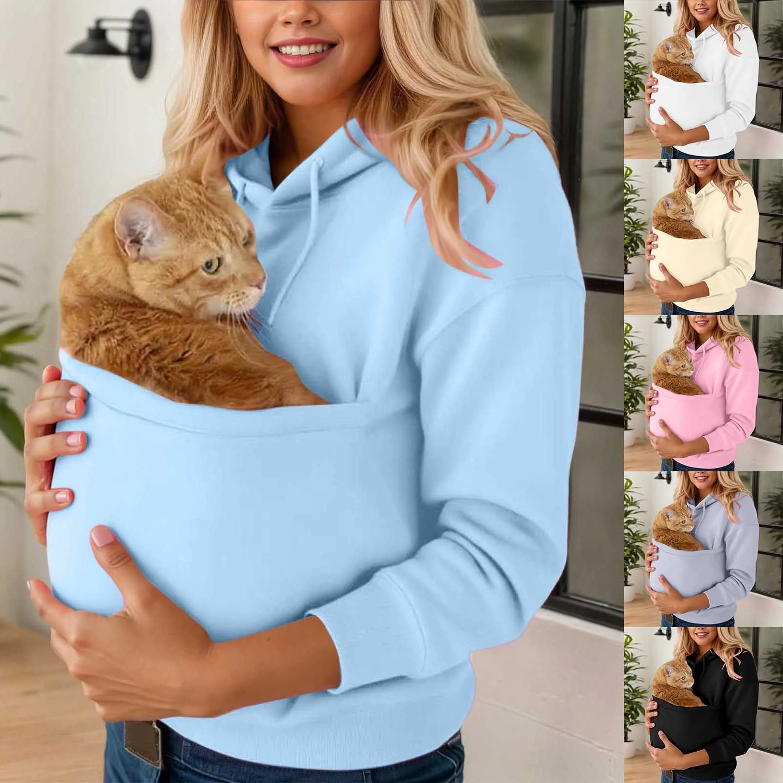 Cat Lovers Hoodies Pouch Dog Pet Hoodies For Women Casual Kangaroo Pocket Pullovers Solid Color Hooded Sweatshirt With Pockets