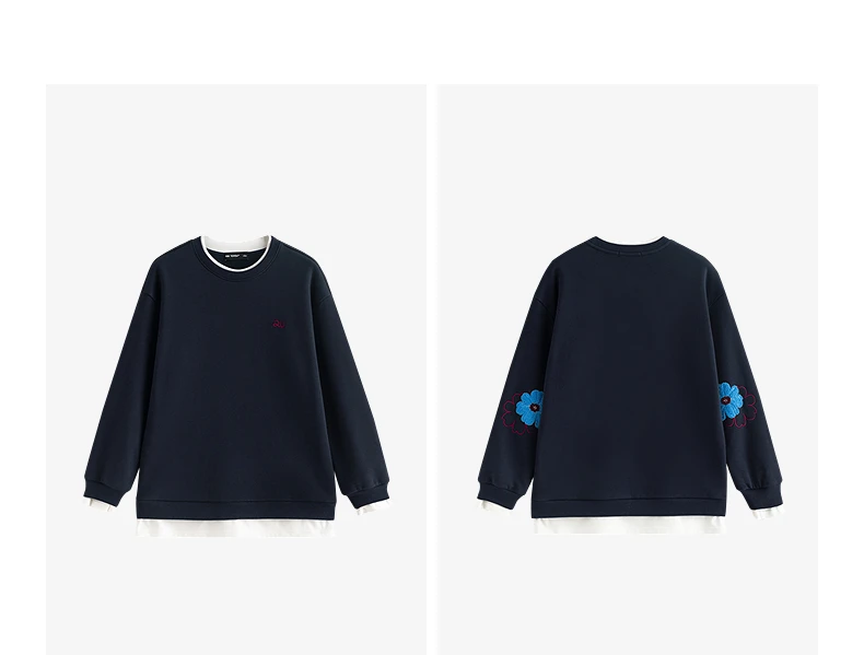 TOYOUTH Women Hoodies 2025 Winter NewAsymmetric Fleece-Lined Warm Contrast Color Spliced Fake Two-Piece Flower Niche Top
