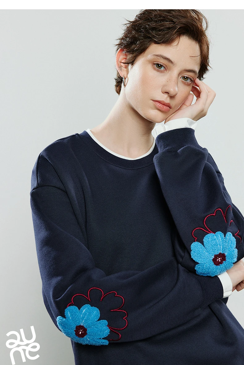 TOYOUTH Women Hoodies 2025 Winter NewAsymmetric Fleece-Lined Warm Contrast Color Spliced Fake Two-Piece Flower Niche Top