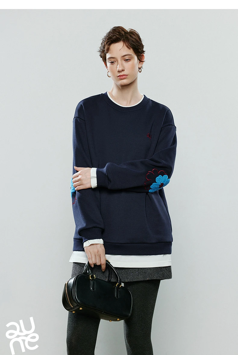 TOYOUTH Women Hoodies 2025 Winter NewAsymmetric Fleece-Lined Warm Contrast Color Spliced Fake Two-Piece Flower Niche Top