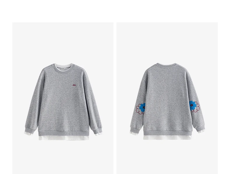 TOYOUTH Women Hoodies 2025 Winter NewAsymmetric Fleece-Lined Warm Contrast Color Spliced Fake Two-Piece Flower Niche Top