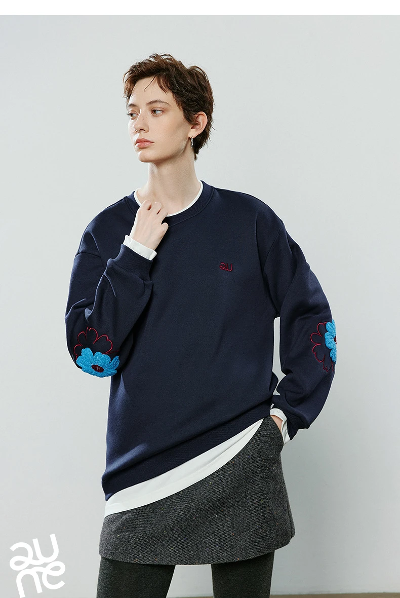 TOYOUTH Women Hoodies 2025 Winter NewAsymmetric Fleece-Lined Warm Contrast Color Spliced Fake Two-Piece Flower Niche Top