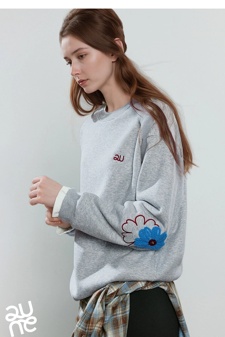 TOYOUTH Women Hoodies 2025 Winter NewAsymmetric Fleece-Lined Warm Contrast Color Spliced Fake Two-Piece Flower Niche Top