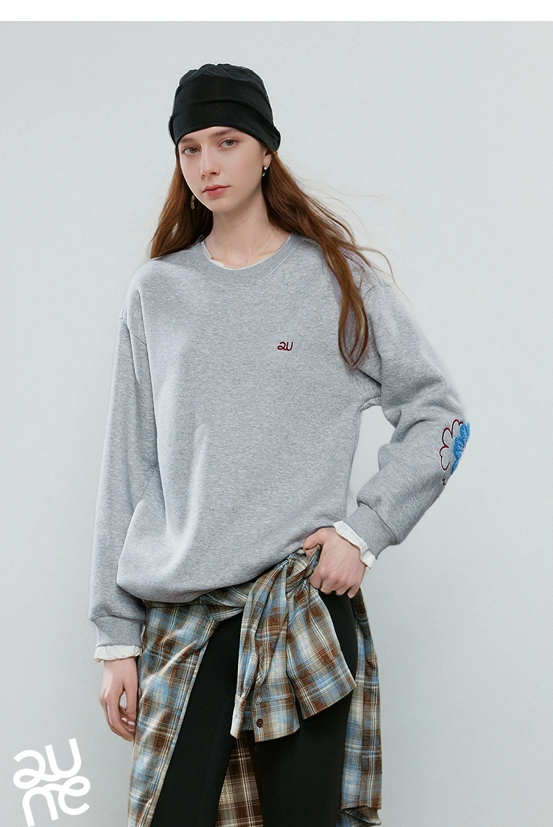 TOYOUTH Women Hoodies 2025 Winter NewAsymmetric Fleece-Lined Warm Contrast Color Spliced Fake Two-Piece Flower Niche Top