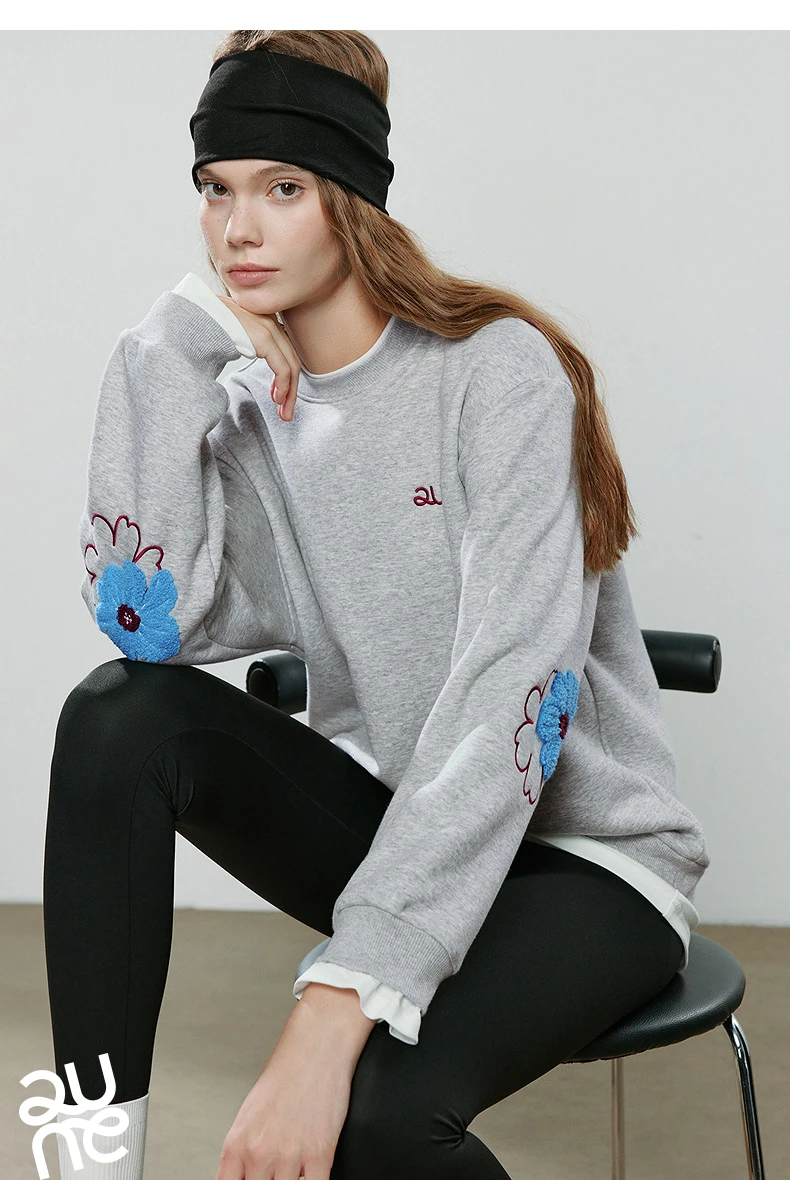 TOYOUTH Women Hoodies 2025 Winter NewAsymmetric Fleece-Lined Warm Contrast Color Spliced Fake Two-Piece Flower Niche Top