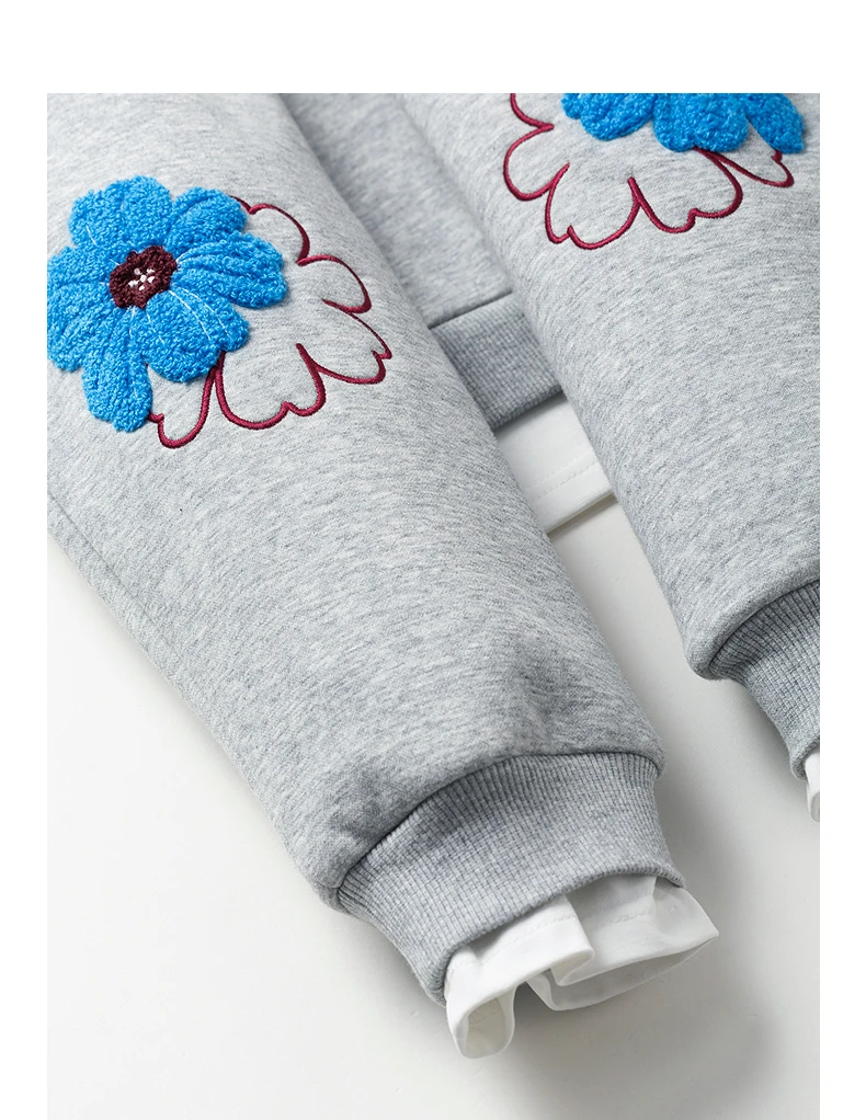 TOYOUTH Women Hoodies 2025 Winter NewAsymmetric Fleece-Lined Warm Contrast Color Spliced Fake Two-Piece Flower Niche Top