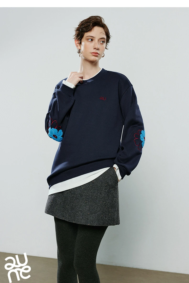 TOYOUTH Women Hoodies 2025 Winter NewAsymmetric Fleece-Lined Warm Contrast Color Spliced Fake Two-Piece Flower Niche Top