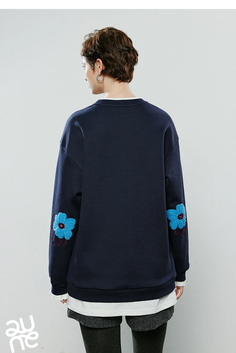 TOYOUTH Women Hoodies 2025 Winter NewAsymmetric Fleece-Lined Warm Contrast Color Spliced Fake Two-Piece Flower Niche Top
