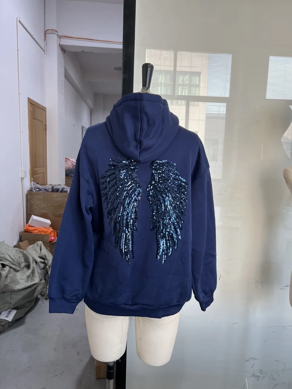 Female Sequined Wing Print Pattern Hoodie Autumn Fashion Classical Hooded Sweatshirt 2025 Loose Elegant Versatile Warm Pullover