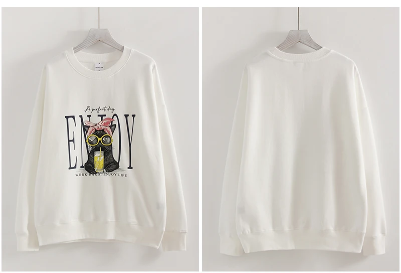 Streamgirl Crewneck Cat Printed Sweatshirts For Women Oversized Trendy Cotton Tops Women Pink Comfort Colors Sweatshirt Plain