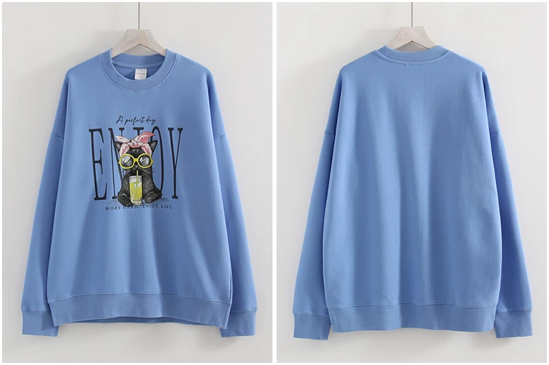 Streamgirl Crewneck Cat Printed Sweatshirts For Women Oversized Trendy Cotton Tops Women Pink Comfort Colors Sweatshirt Plain