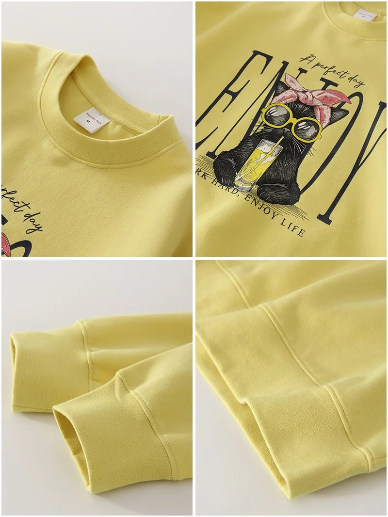 Streamgirl Crewneck Cat Printed Sweatshirts For Women Oversized Trendy Cotton Tops Women Pink Comfort Colors Sweatshirt Plain