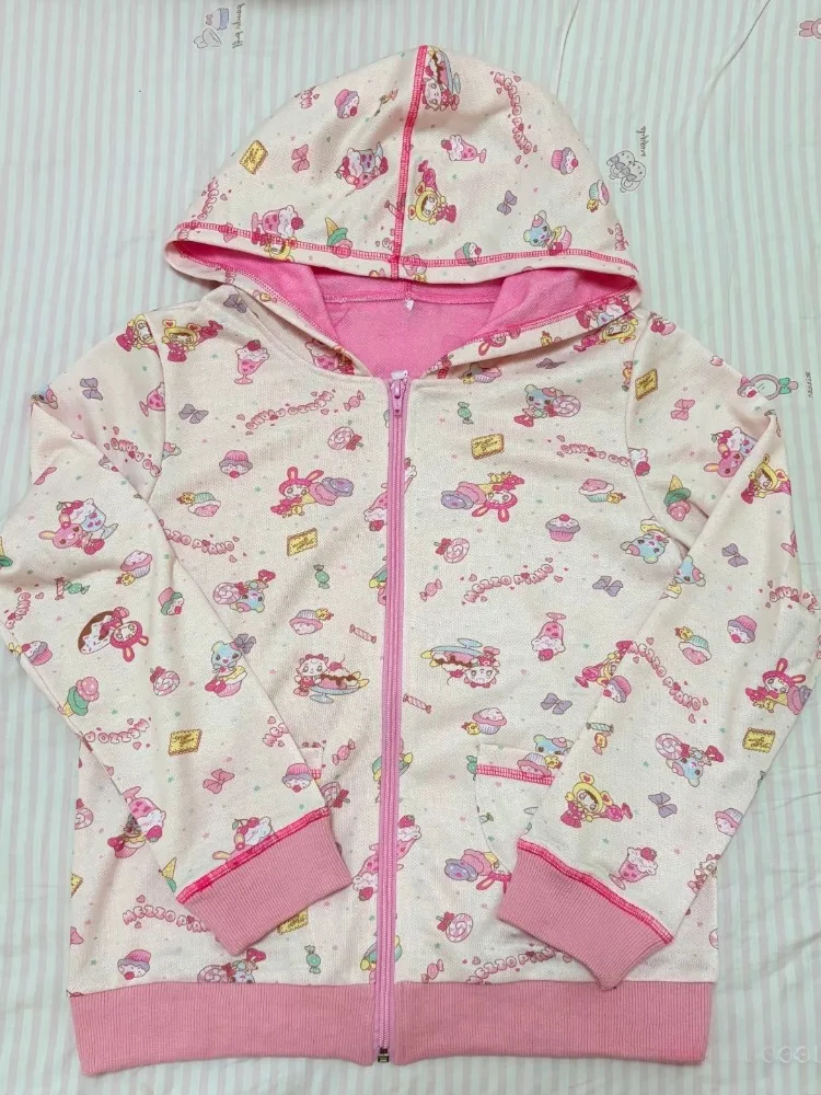 Japanese Kawaii Cute Cartoon Rabbit Print Hoodies Women Casual Grunge Lolita Hooded Sweatshirts Causal Preppy Pink Hoody Jacket