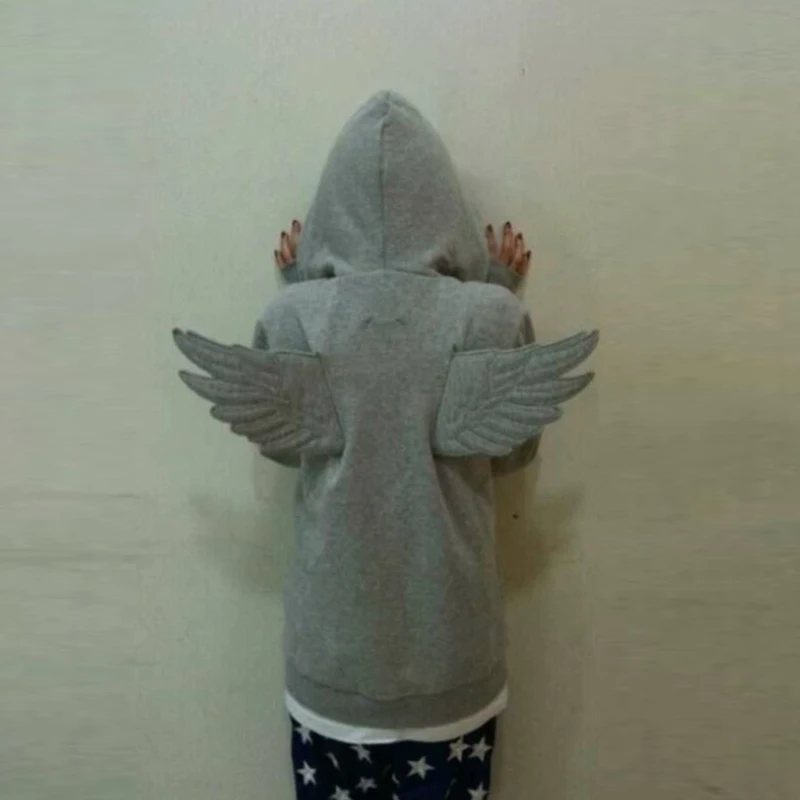 Angel Wing Embroidered Hoodie Pullover Women Sweatshirt Wing Decoration Tops Back Spring Y2k Street Harajuku Loose Pullover