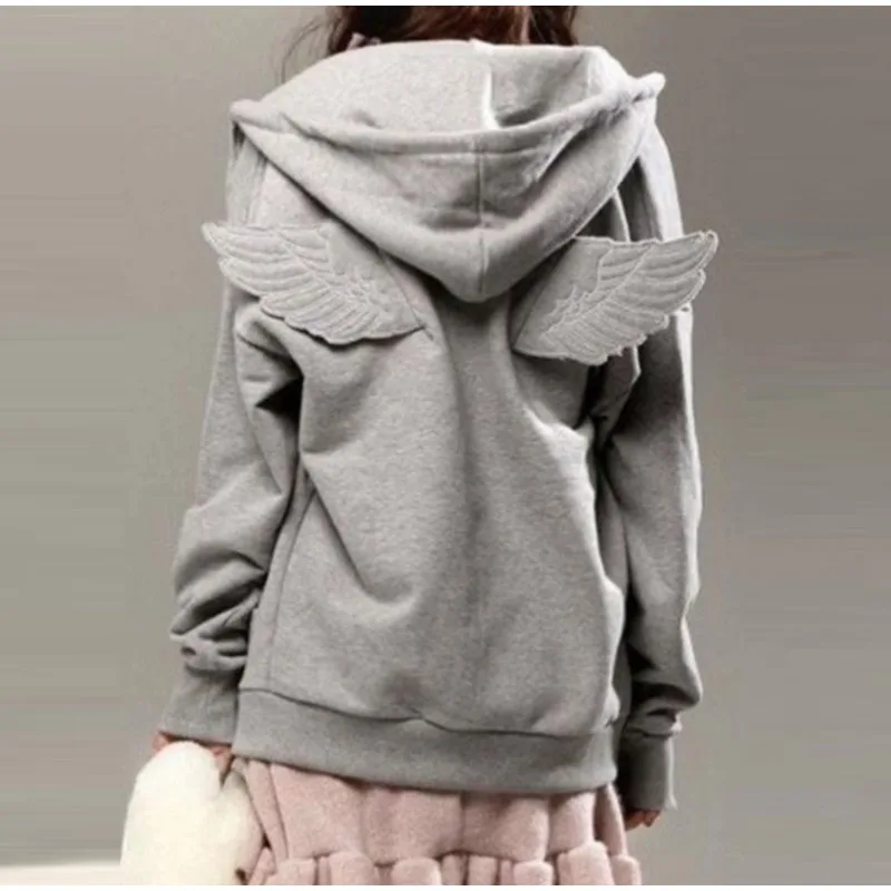 Angel Wing Embroidered Hoodie Pullover Women Sweatshirt Wing Decoration Tops Back Spring Y2k Street Harajuku Loose Pullover