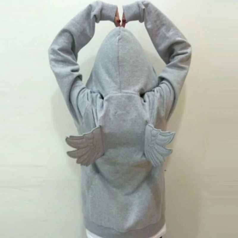 Angel Wing Embroidered Hoodie Pullover Women Sweatshirt Wing Decoration Tops Back Spring Y2k Street Harajuku Loose Pullover