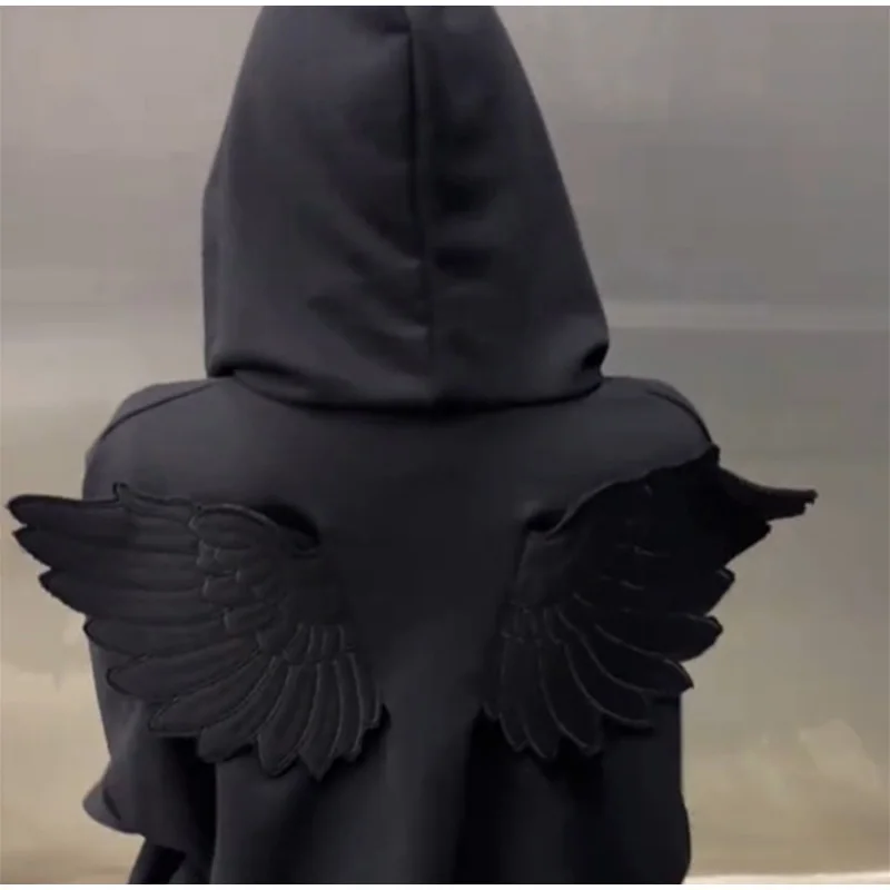 Angel Wing Embroidered Hoodie Pullover Women Sweatshirt Wing Decoration Tops Back Spring Y2k Street Harajuku Loose Pullover