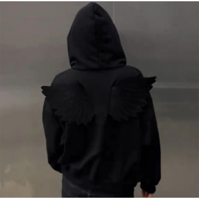 Angel Wing Embroidered Hoodie Pullover Women Sweatshirt Wing Decoration Tops Back Spring Y2k Street Harajuku Loose Pullover
