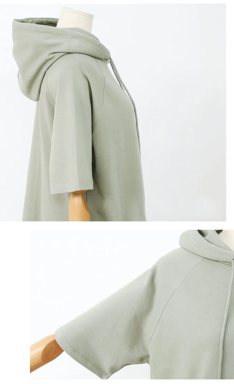 Summer Thin Short Raglan Sleeve Hooded Hoodies Korean Style Split Solid Color Pullovers Drawstring Casual All-Matched Sweatshirt