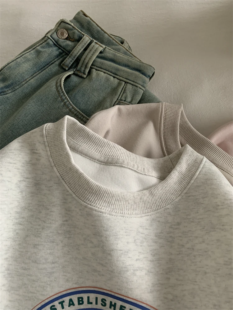 Loose Graphic Sweatshirt Korean Hoodie Women Spring 2024 Printed Round Neck Pullover