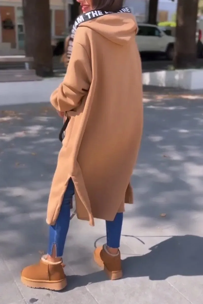 Casual Sweatshirt Coat Women Hooded Loose Long Coats Splice Casual Zipper Coats Lady Pocket Outwear Solid Jacket Autumn Winter