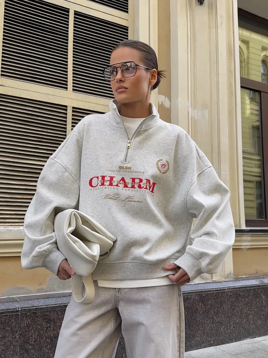 European Retro Badge Sweatshirts Zipper Turn-down Collar Pink Blouse Hoodies Fashion Sports Women Streetwear Autumn Large Size