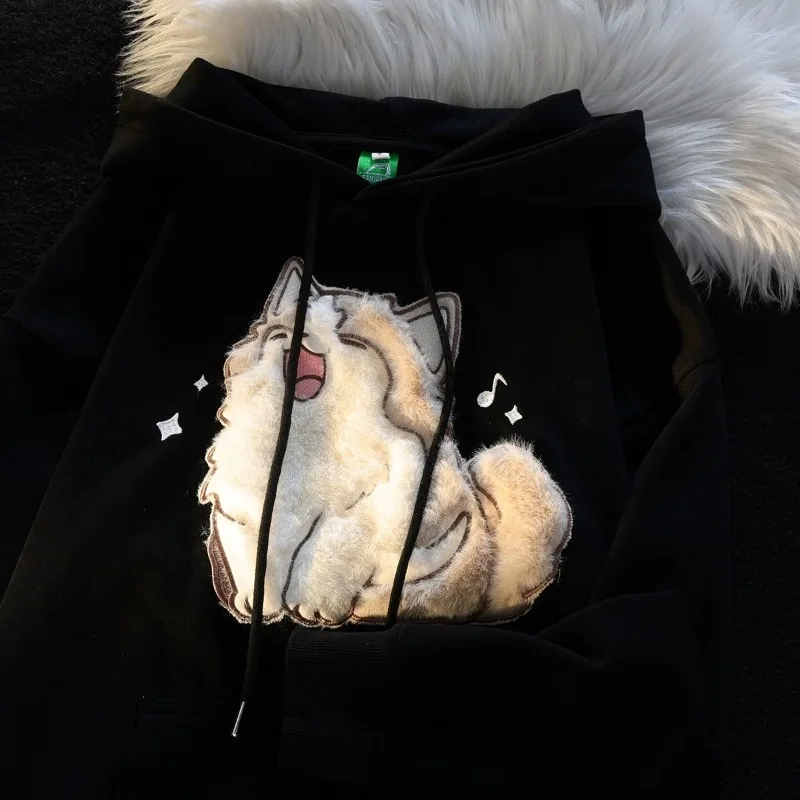 Streetwear BF Women Hoodies 2025 Ropa Mujer Preppy Style Cat Embroidery Hooded Thicked Sweatshirs Casual Chic Y2k Hoodie 7p742