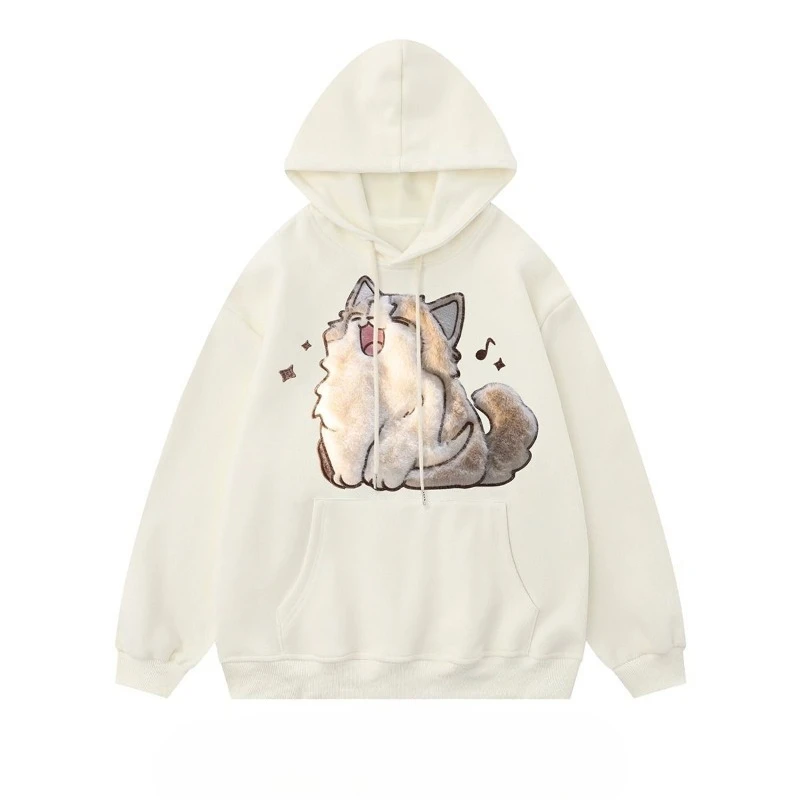 Streetwear BF Women Hoodies 2025 Ropa Mujer Preppy Style Cat Embroidery Hooded Thicked Sweatshirs Casual Chic Y2k Hoodie 7p742