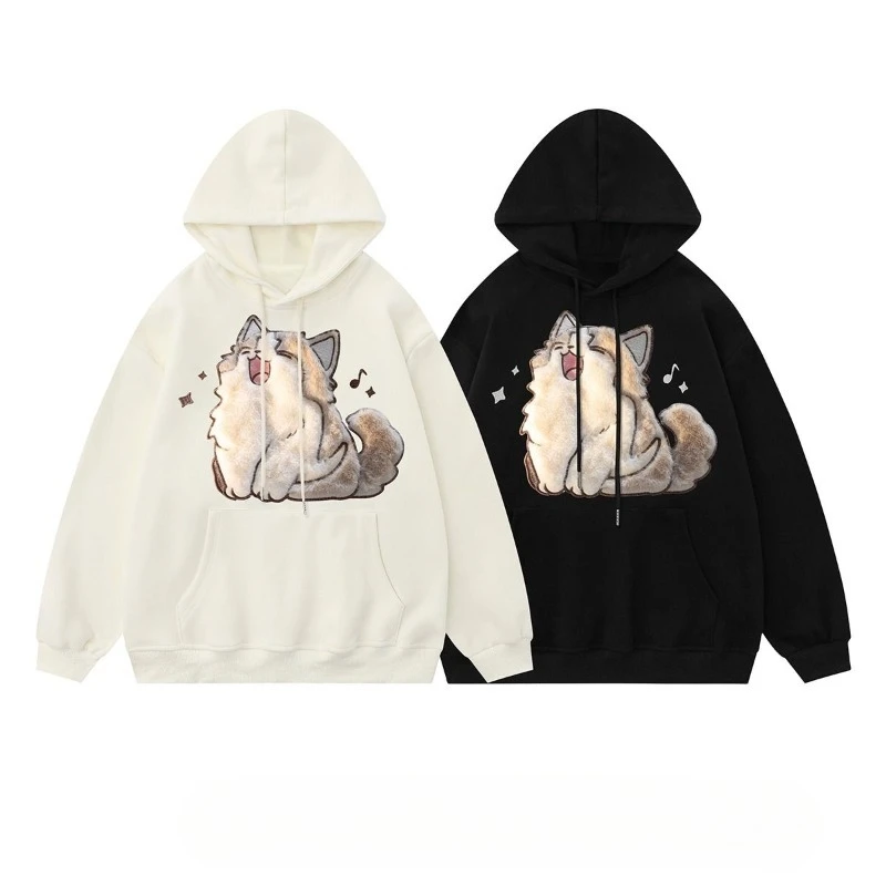Streetwear BF Women Hoodies 2025 Ropa Mujer Preppy Style Cat Embroidery Hooded Thicked Sweatshirs Casual Chic Y2k Hoodie 7p742