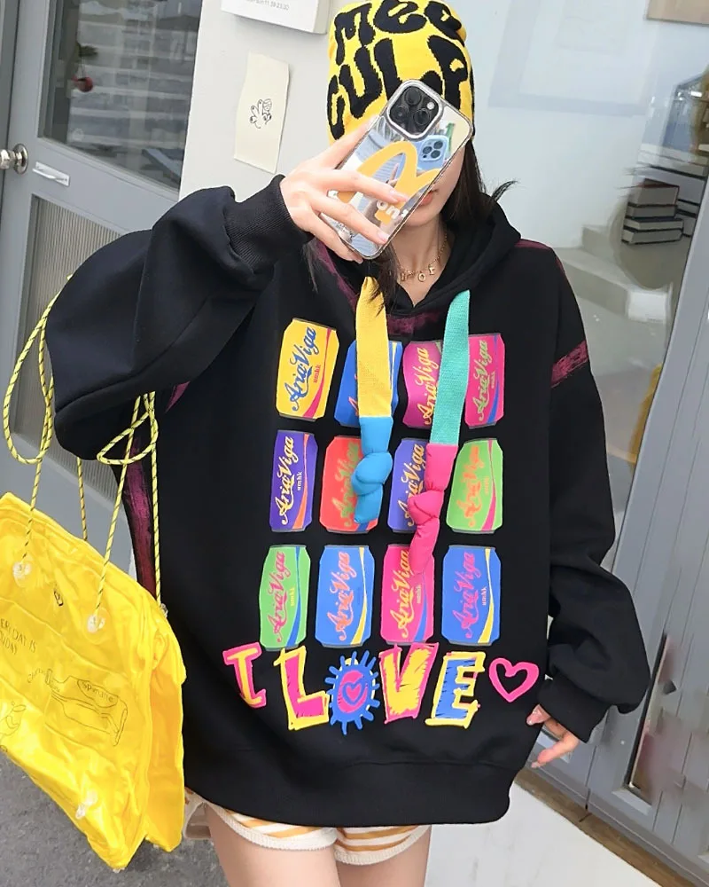 Trend Graffiti Y2k Hoodies Sweatshirt Tops Women 2026 Autumn Cotton Casual Long Sleeve Oversized Tops Outwear Streetwear Bust150