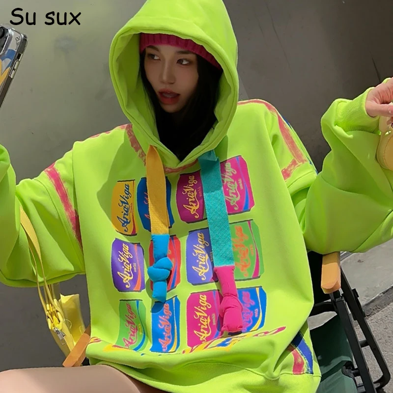 Trend Graffiti Y2k Hoodies Sweatshirt Tops Women 2026 Autumn Cotton Casual Long Sleeve Oversized Tops Outwear Streetwear Bust150