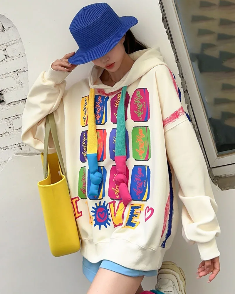 Trend Graffiti Y2k Hoodies Sweatshirt Tops Women 2026 Autumn Cotton Casual Long Sleeve Oversized Tops Outwear Streetwear Bust150