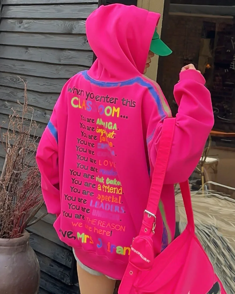 Trend Graffiti Y2k Hoodies Sweatshirt Tops Women 2026 Autumn Cotton Casual Long Sleeve Oversized Tops Outwear Streetwear Bust150