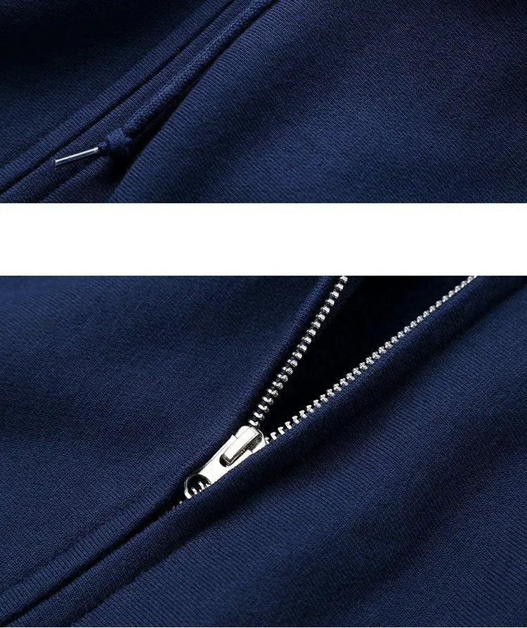 Good Quality Zip Hooded Women And Men Sweatshirt Navy Blue Cotton Casual Street Wear Loose Y2k Spring Autumn Solid Hoodie Jacket