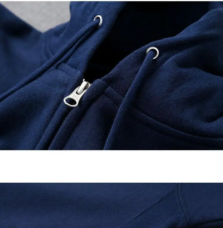 Good Quality Zip Hooded Women And Men Sweatshirt Navy Blue Cotton Casual Street Wear Loose Y2k Spring Autumn Solid Hoodie Jacket