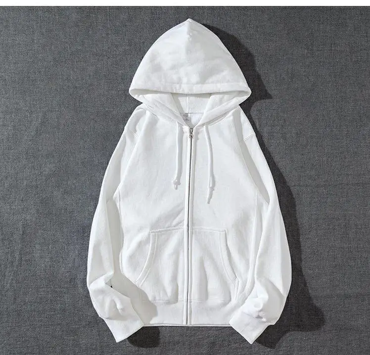 Good Quality Zip Hooded Women And Men Sweatshirt Navy Blue Cotton Casual Street Wear Loose Y2k Spring Autumn Solid Hoodie Jacket