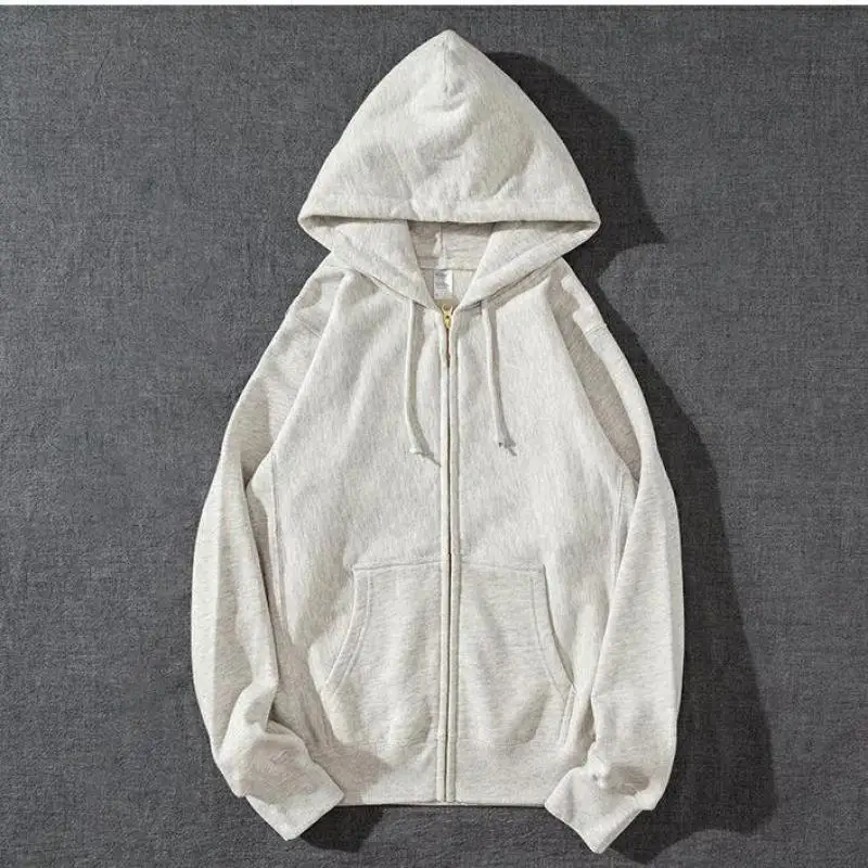 Good Quality Zip Hooded Women And Men Sweatshirt Navy Blue Cotton Casual Street Wear Loose Y2k Spring Autumn Solid Hoodie Jacket