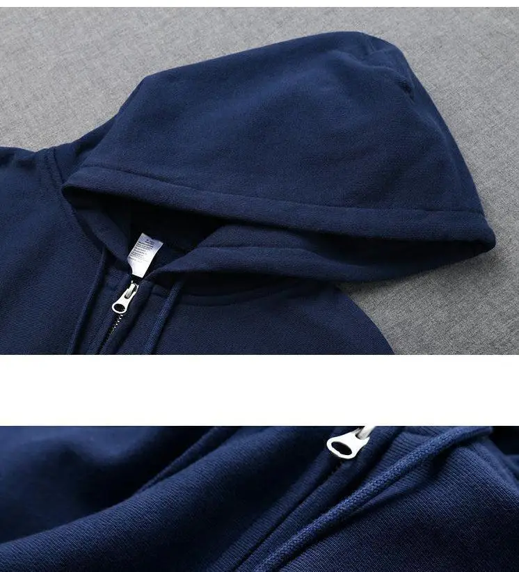Good Quality Zip Hooded Women And Men Sweatshirt Navy Blue Cotton Casual Street Wear Loose Y2k Spring Autumn Solid Hoodie Jacket