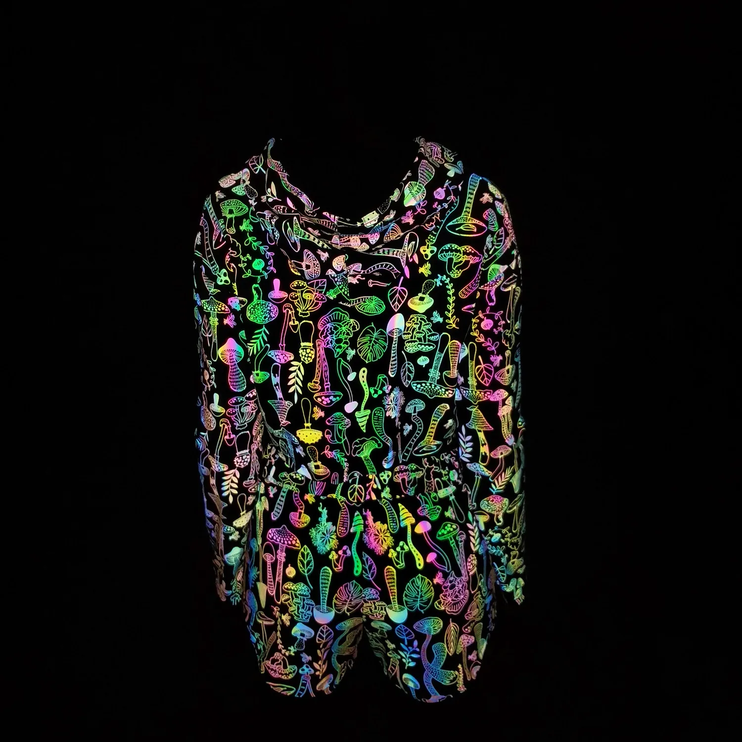 Spring Autumn Women Colorful Reflective Pullover Hoodies Y2K Harajuku Mushroom Printed Long Sleeve Crop Tops Sudadera Кофта
