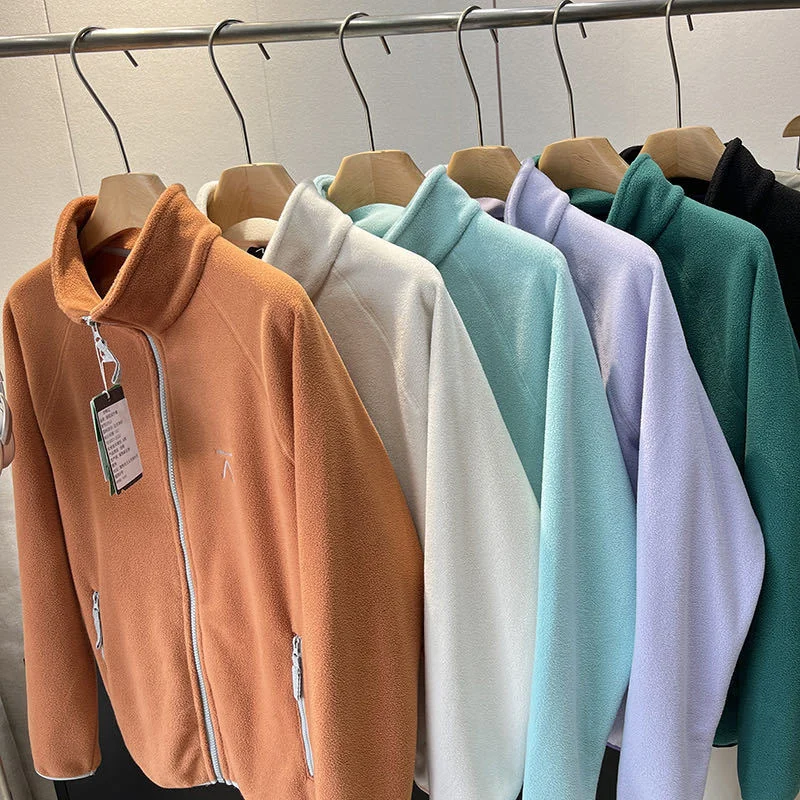 Spring Autumn Outdoor Sports Polar Fleece Sweatshirt Women's Stand-up Collar Zip-up Short Coat Quick-drying Thick Warm Outerwear
